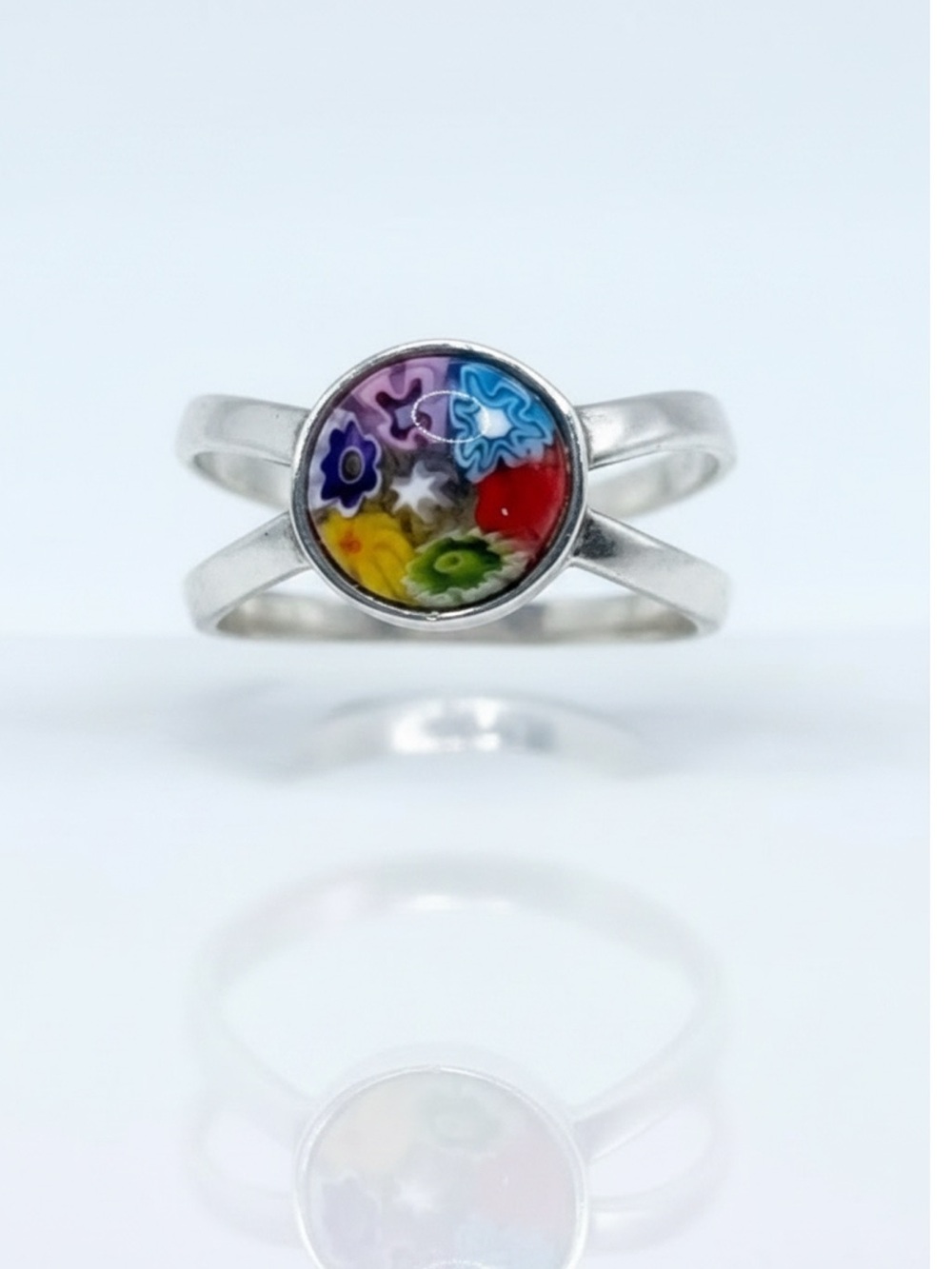Alan K. "Wandering Star" Murano Glass Millefiori Sterling Silver Ring Size 9